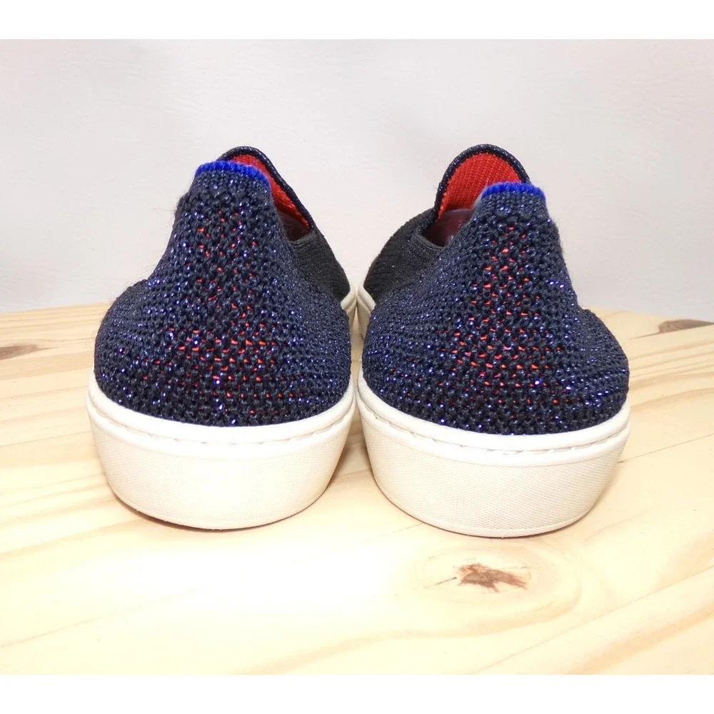 Rothys The Original Slip On Sneakers Womens Metallic Lattice Blue Sz 7